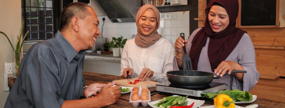 happy  family cooking together